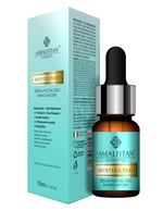 Frasco e caixa do Sérum Facial Exo Rinnovatore Amalfitan Cosmetici de 10ml, com fórmula contendo fitoexossomos vegetais, fitopeptídeos, Niacinamida e Ácido Hialurónico.