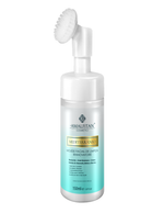 Frasco do Mousse Facial de Limpeza Rinnovatore Mediterrâneo Amalfitan de 150ml com escova de silicone aplicadora, com Niacinamida, Ácido Hialurónico e Extratos Botânicos.