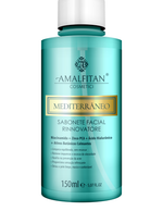 Rótulo do Sabonete Facial Rinnovatore Amalfitan, destacando os ativos botânicos calmantes, ação refrescante e limpeza sem ressecar a pele.
